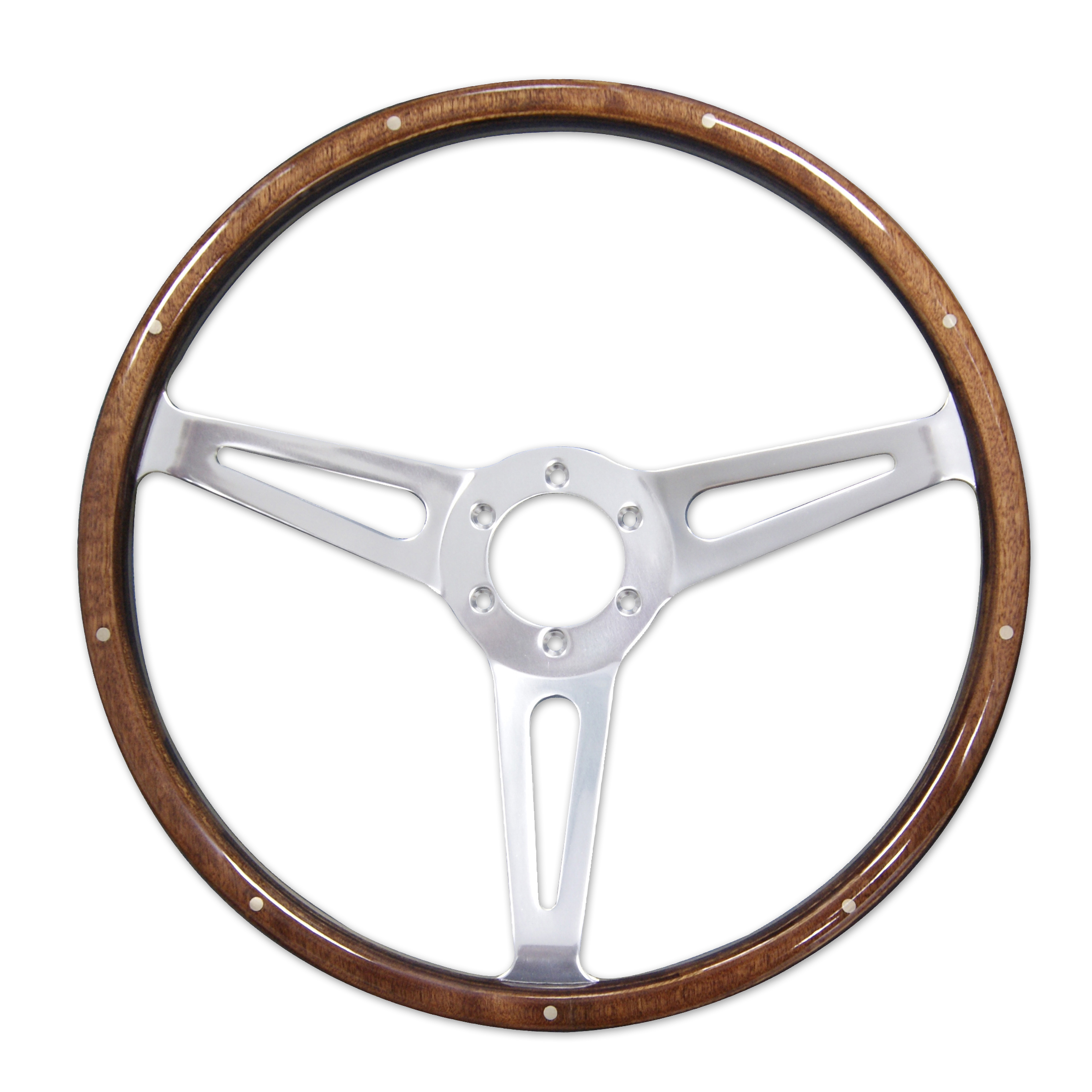 Wooden steering wheel with silver center and wooden outline - MCC illustration